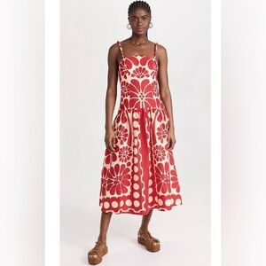 Farm Rio Floral Red and White Midi Dress